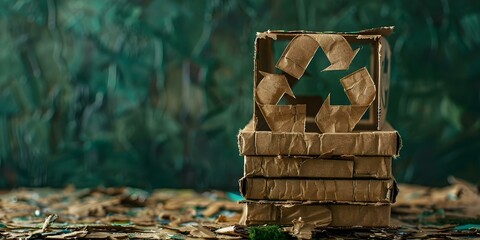 Obraz premium Sustainable Image Recyclable Materials Stacked Against Green Backdrop. Concept Eco-Friendly Photography, Recycled Props, Green Backgrounds, Sustainable Fashion