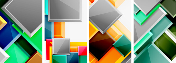 Fototapeta premium Color glass glossy square composition poster set for wallpaper, business card, cover, poster, banner, brochure, header, website