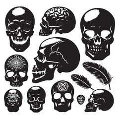 Fototapeta premium Silhouette set of skull head. Vector isolated illustration