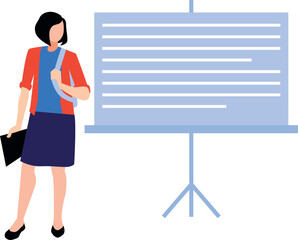 The girl is standing near the presentation board.