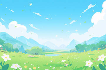 Fototapeta premium Beautiful spring outdoor landscape cartoon illustration, Beginning of Spring concept illustration background