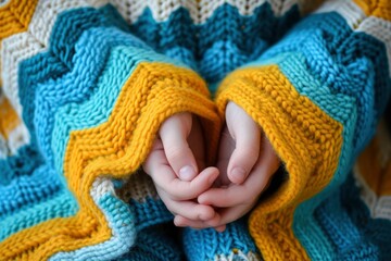 Closeup of Hands in a Colorful Knit Sweater