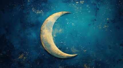Golden Crescent Moon on a Blue Night Sky