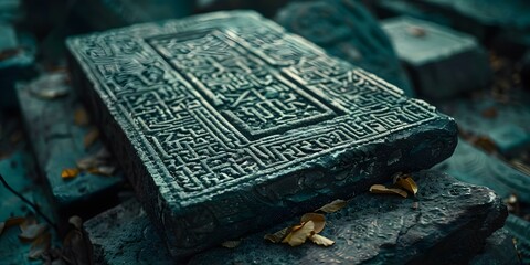 Enigmatic Stone Tablet Mysterious Hieroglyphic Engravings. Concept Ancient Artifacts, Mysterious Symbols, Archaeological Discoveries, Lost Civilizations, Hieroglyphic Scripts