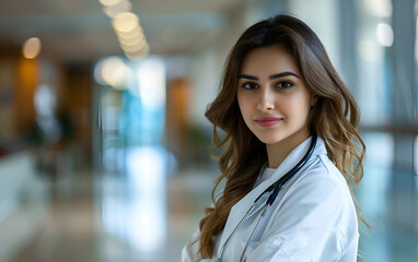 Obraz premium Beautiful doctor standing at hospital