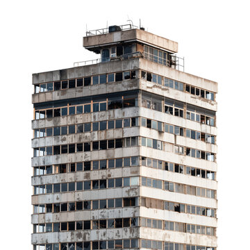 old abandoned dilapidated building, transparent background