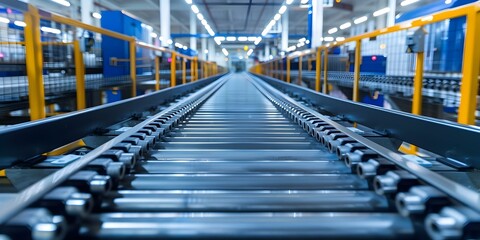 Fototapeta premium Automation and Conveyor Systems in Lithium-Ion Battery Manufacturing Plant. Concept Robotic Assembly, Quality Control, Material Handling, Efficient Production, Automated Warehousing