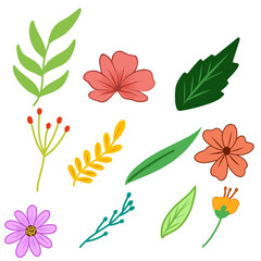 set of flowers and leaves, Vector art icon sheet illustration of flower and leaf clipart