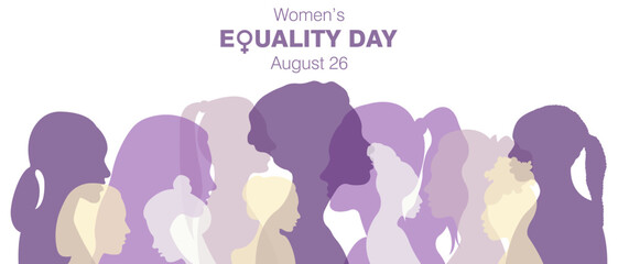 Women's Equality Day banner.Vector illustration with silhouettes of women and space for text.
