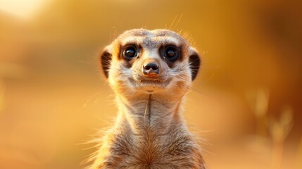 Fototapeta premium Meerkat standing on the ground, looking around, with a curious expression on its face.