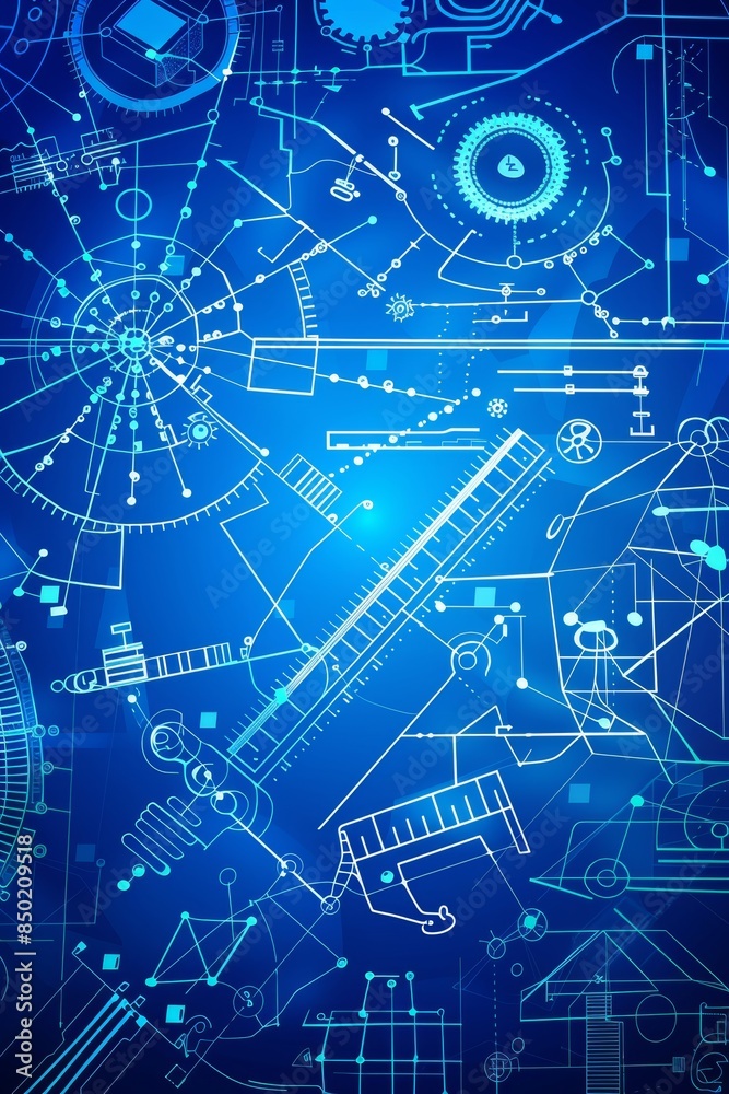Aufkleber Detailed engineering blueprint with technical schematics, showcasing the precision and complexity of design and technology, Generative AI