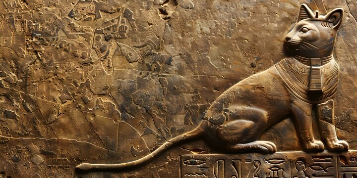 Depiction of the ancient Egyptian goddess Bastet as a celestial lioness in hieroglyphics. Concept Ancient Egyptian mythology, Bastet, Celestial lioness, Hieroglyphics