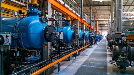 Obraz premium Water treatment system for industrial gas boilers featuring storage tanks and several filters