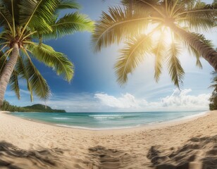 Fototapeta premium Endless Horizons: Tropical Beach with Coconut Palms