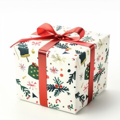 Gift box isolated on background. Surprise for xmas, present for new year, Pattern shape Christmas gift box