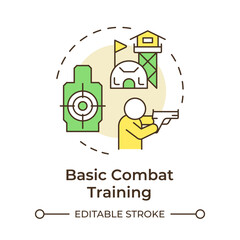 Basic combat training multi color concept icon. Military camp, army job. Shooting target body. Round shape line illustration. Abstract idea. Graphic design. Easy to use in infographic, presentation