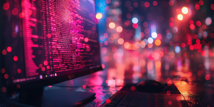 Cutting-Edge Computer Programming with Bright Code and Dynamic Interface, binary codes flowing on a screen 
