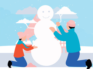 The boys are making snowmen.