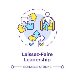 Laissez-Faire leadership multi color concept icon. Path choosing, task delegation. Round shape line illustration. Abstract idea. Graphic design. Easy to use in infographic, presentation