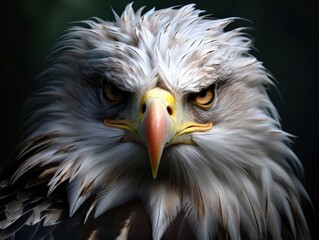 Obraz premium Close-up of a majestic eagle with intense eyes and detailed feathers, capturing the essence of strength and freedom in nature.