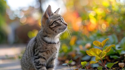 A Cat Poised On A Cement Background