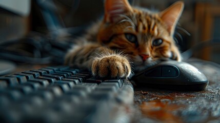 A Catýs Ashen Paw Rests On A Computer Mouse, Blending Work With Companionship