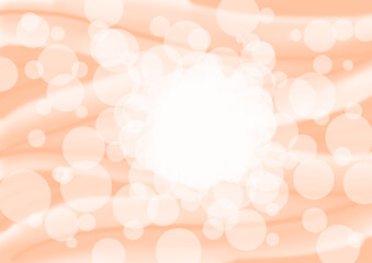 Abstract background frame. Peach fuzz and white colors. Circles and wavy lines of different sizes and shades. In the center of background circles overlap forming large white circle with copy space.