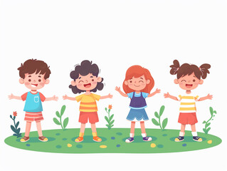 Obraz premium Children playing icebreaker games flat design front view summer camp theme animation colored pastel