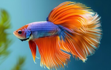 Fototapeta premium Vibrant Betta Fish in Blue Water