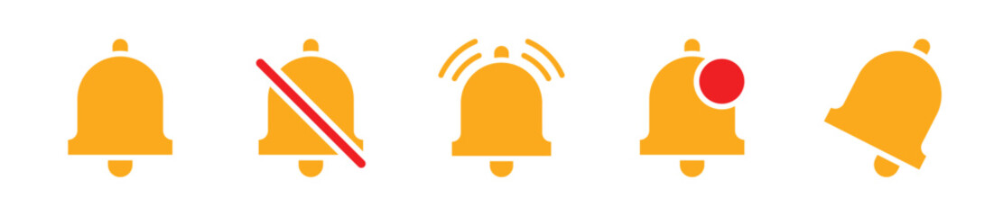 Bell notification icon set. Notification, alarm, bell icon set &ndash; Vector 
