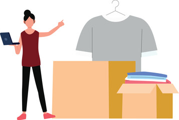 The girl is telling about the package of clothes.