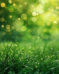 Obraz premium Close-up of fresh grass blades with sunlight shining through, creating a vibrant and lush green scene. Ideal for nature themes, garden visuals, and serene outdoor backgrounds.