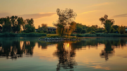 "Tranquil Sunset Over Serene Lakeside Reflections"