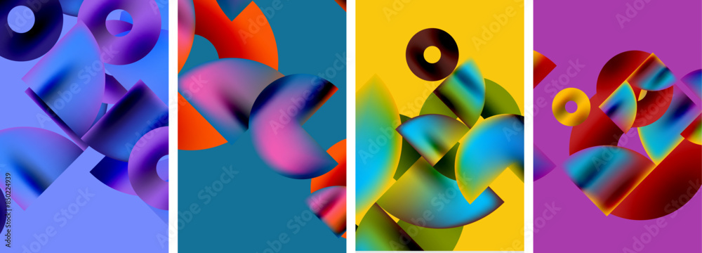 Poster set of colorful posters with round geometric elements and circles. vector illustration for wallpaper