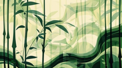 Abstract bamboo and waves, natural colors, flat design