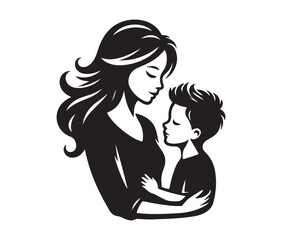 Mother and son silhouette vector 