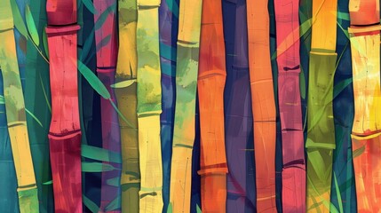 Abstract bamboo stalks, natural colors, flat design