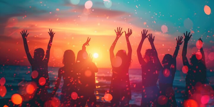 Friends celebrating summer festival. ai generated