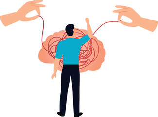 Boy is looking at the anatomy of the brain.