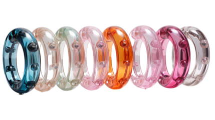 Colorful Plastic Rings With Bumps Arranged in a Row