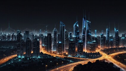 Fototapeta premium Smart city and abstract dot point connect with gradient line and aesthetic Intricate wave line design , big data connection technology concept