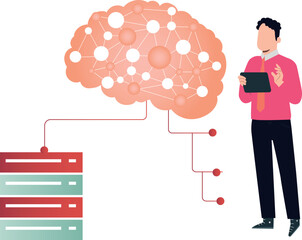 The boy is showing the artificial brain connection.