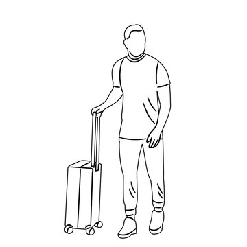 recommend clip art: man with suitcase outline sketch, vector