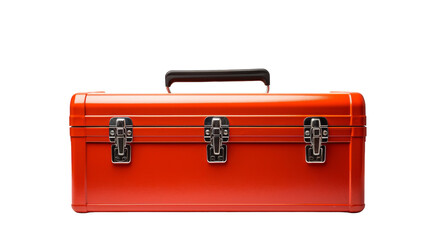 Closed Orange Metal Tool Box Isolated on White Background