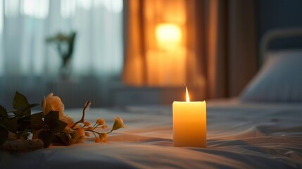 candle burning at a bedside vigil in a hospital room.