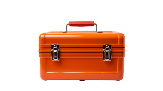 Orange Metal Tool Box With Red Handle