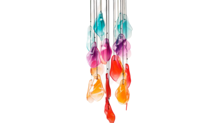 Colorful Glass Wind Chime Hanging Against White Background