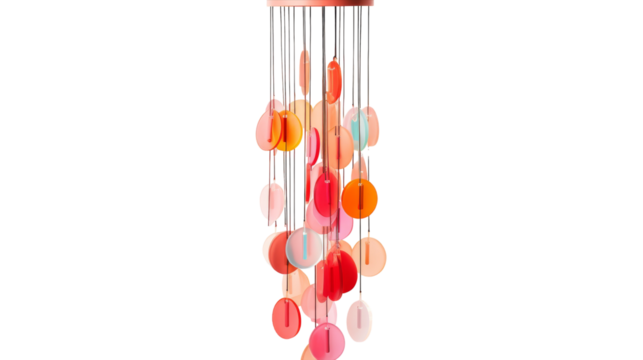 Colorful Round Wind Chime Hanging Against White Background
