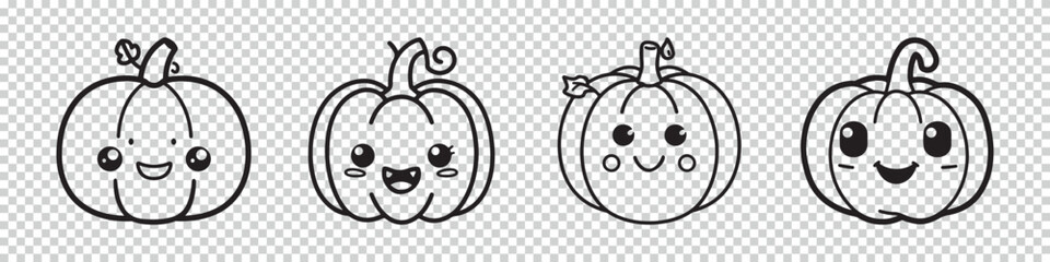 Halloween Pumpkin Icon Set - Vector Illustrations Isolated On Transparent Background