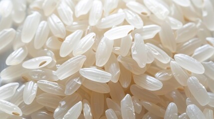 Macro shot of polished white rice grains background textture